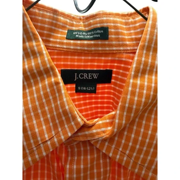 J Crew Men's Orange White Gingham Check Long Sleeve Dress Shirt Size S - Picture 2 of 3